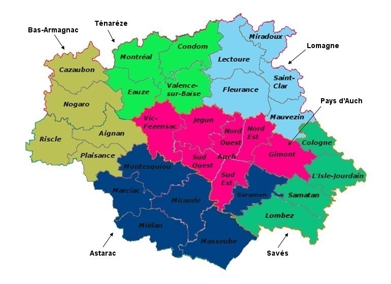 Carte des territoires du Gers en Gascogne