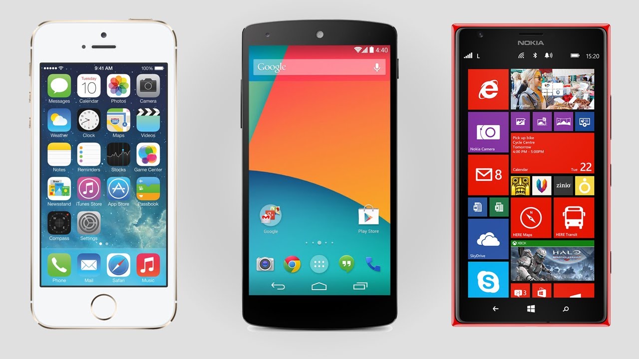Smartphones iPhone iOS, Samsung Android, Windows Phone