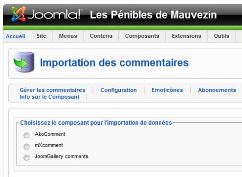 JComments Import panel in Joomla! Admin