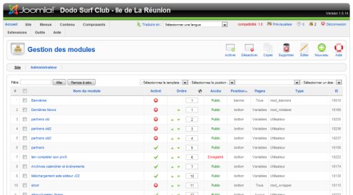 Modul panel in Joomla! Admin screenshot