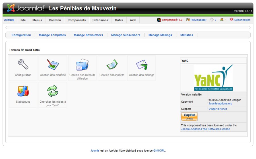 Yanc admin panel in Joomla! CMS big screenshot