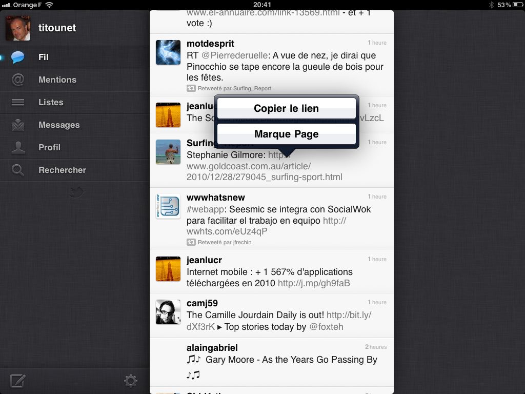 envoi vers Instapaper dans l'application Twitter pour iPad