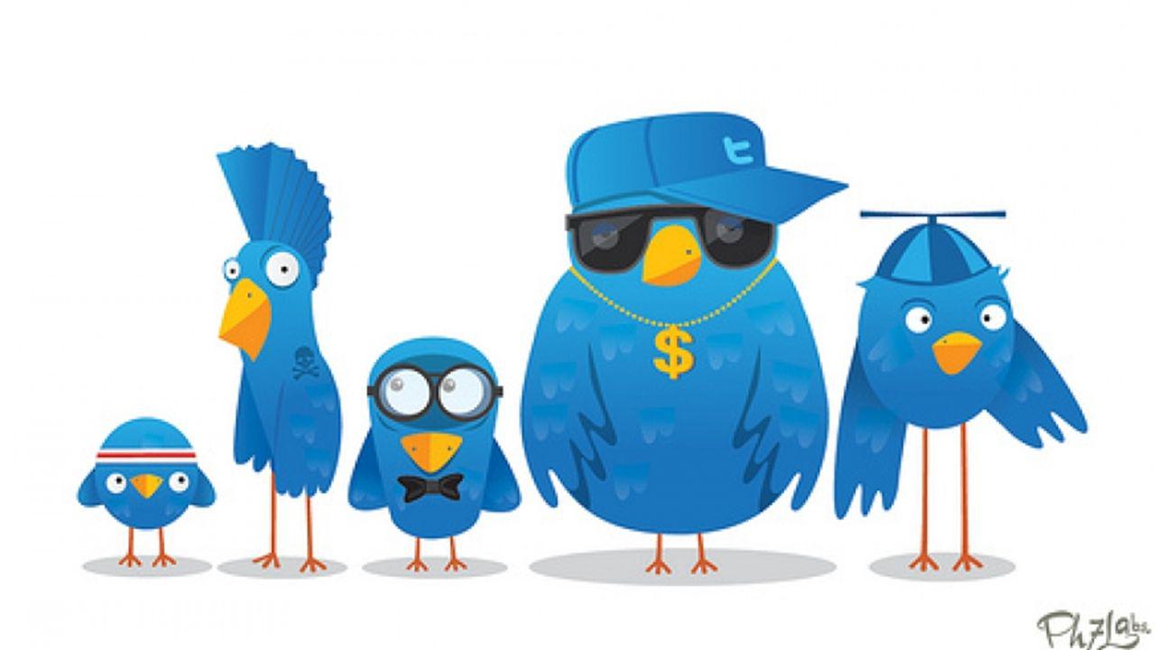 Avatars humoristiques d'oiseaux Twitter avec des styles vestimentaires différents