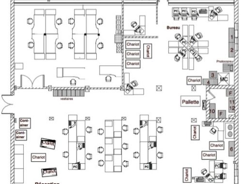 Plan 2D d'une proposition d'implantation dans un atelier de scannage