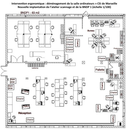 Plan 2D d'une proposition d'implantation dans un atelier de scannage