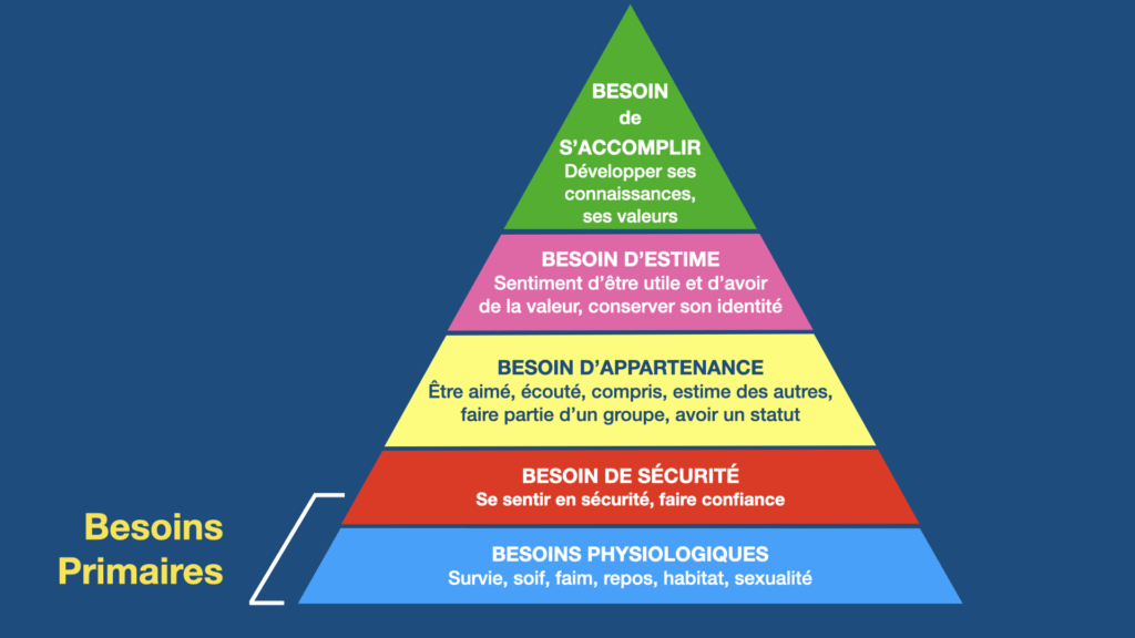 Besoins primaires dans la pyramide de Maslow Pyramide de Maslow